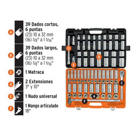 Juego de 83 herramientas cuadro 1/2' std y mm para mecánico | JD-1/2X83MP | 102390