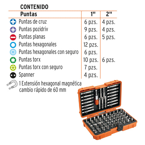 Juego de puntas mixtas 1' y 2', 80 piezas, Truper Expert | PUN-80X | 102391