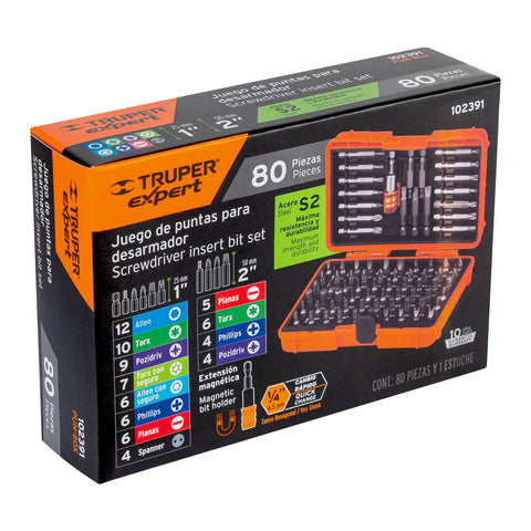 Juego de puntas mixtas 1' y 2', 80 piezas, Truper Expert | PUN-80X | 102391