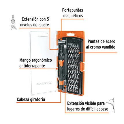 Desarmador de precisión con 57 puntas intercambiables | JOY-57 | 102396