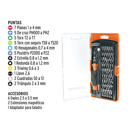 Desarmador de precisión con 57 puntas intercambiables | JOY-57 | 102396