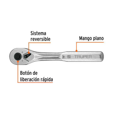 Matraca liberación rápida 72 dientes, cuadro 3/8', Truper | M-3872 | 102400