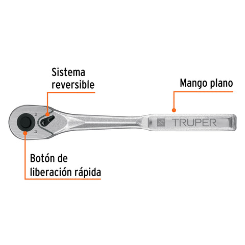 Matraca liberación rápida 72 dientes, cuadro 1/2', Truper | M-1272 | 102401