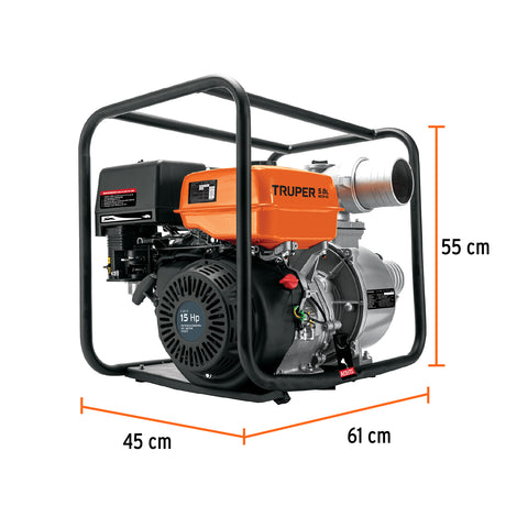 Motobomba autocebante 4'x4', gasolina 15HP, agrícola, TRUPER | MOTB-4X | 102405