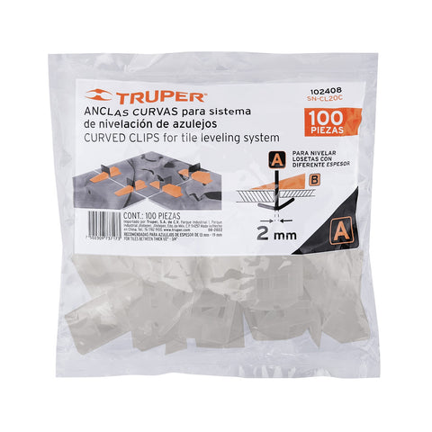 Bolsa c/100 anclas curvas de 2mm para nivelación de azulejos | SN-CL20C | 102408
