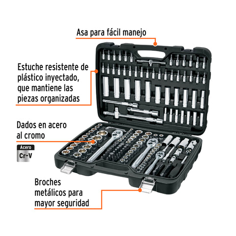 Juego de 172 herramientas 1/4', 3/8' y 1/2' mm p/mecánico | JD-172M | 102411
