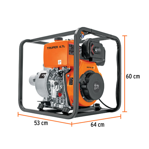Motobomba autocebante 4'x4', diesel 10HP, agrícola, TRUPER | MOTB-4D | 102422