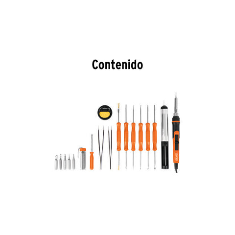 Kit soldadura electrónica con cautín de 25 W, temp regulable | CAU-25ERK | 102424