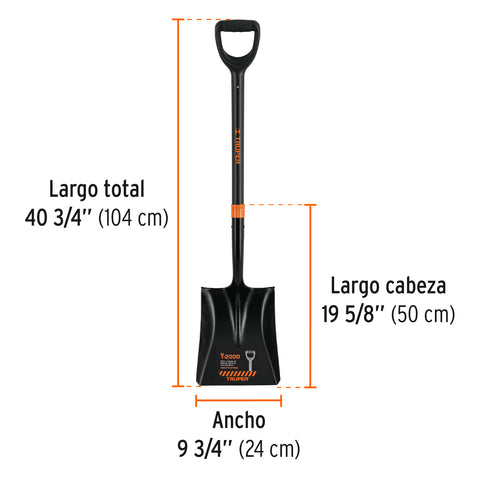 Pala cuadrada T-2000, puño 'Y' mango fibra de vidrio, Truper | PCY-PF | 102457