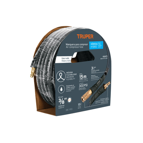 Manguera para compresor, híbrida, 15m x 3/8', Truper | MAN-HI-15-3/8 | 102473