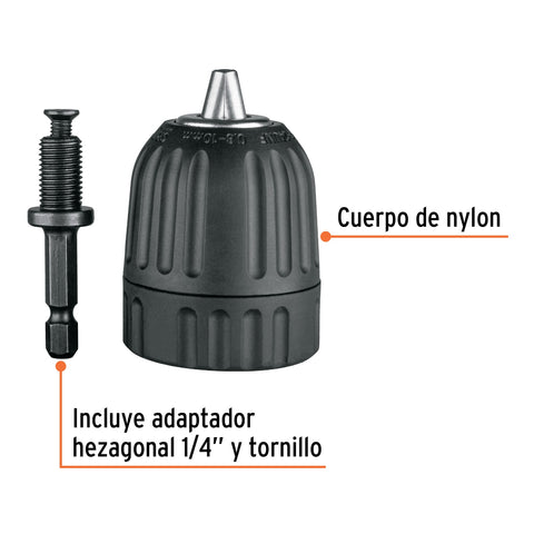 Broquero 3/8' sin llave y adaptador hexagonal 1/4', TRUPER | BRO-3/8CR | 102474