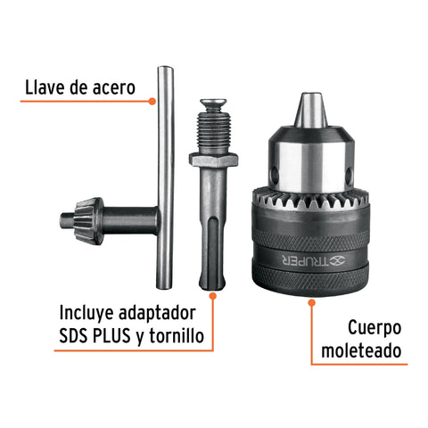 Broquero 1/2' con llave y adaptador SDS Plus, TRUPER | BRO-1/2S | 102475