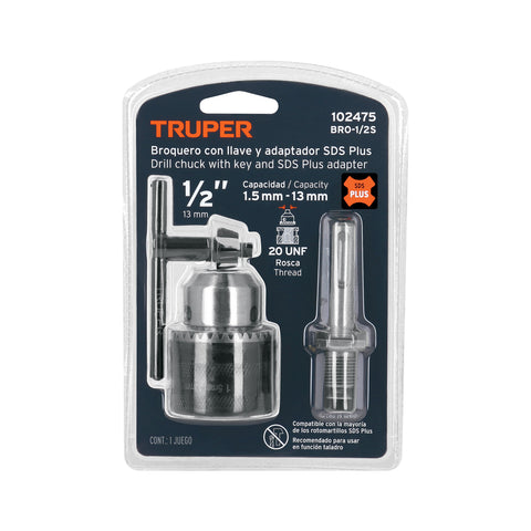 Broquero 1/2' con llave y adaptador SDS Plus, TRUPER | BRO-1/2S | 102475