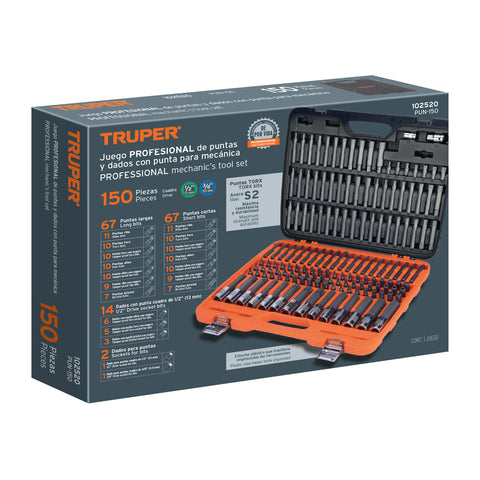 Jgo profesional de puntas y dados con punta p/mécanica 150pz | PUN-150 | 102520