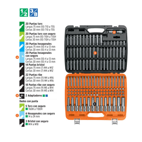 Jgo profesional de puntas y dados con punta p/mécanica 150pz | PUN-150 | 102520