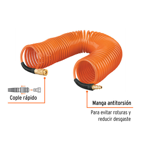 Manguera para compresor, tipo resorte, 7.6 m, TRUPER | MAN-R-7 | 102522