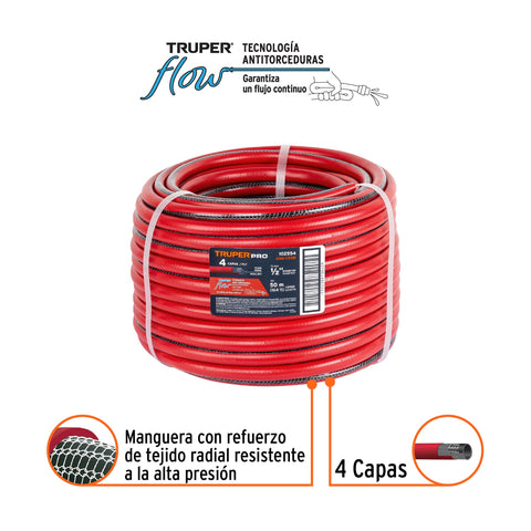 Metro de manguera 1/2' 4 capas en rollo de 50 m, Truper | MAN-1/2XM | 102554