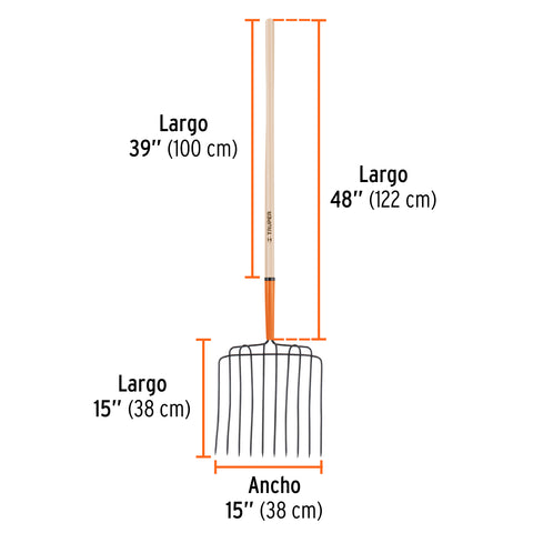 Bieldo para estiércol 10 dientes, mgo largo 48', cab/soldada | BPJ-10L | 102562