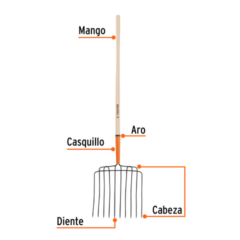 Bieldo para estiércol 10 dientes, mgo largo 48', cab/soldada | BPJ-10L | 102562