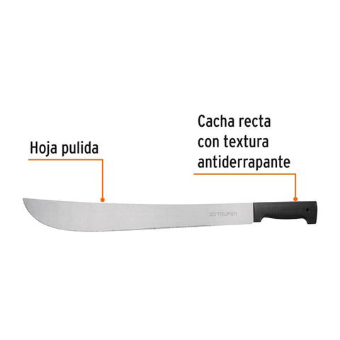 Machete estándar 18' cacha negra inyectada, en bolsa, Truper | T-460-18BB | 10256
