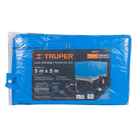 Lona de polietileno reforzada 5 x 5 m, azul, 180g/m2, TRUPER | LT-55Z | 102572