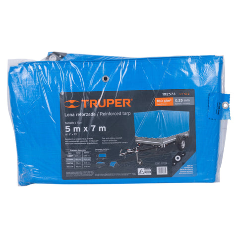 Lona de polietileno reforzada 5 x 7 m, azul, 180g/m2, TRUPER | LT-57Z | 102573