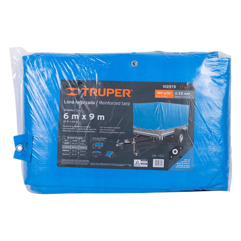 Lona de polietileno reforzada 6 x 9 m, azul, 180g/m2, TRUPER | LT-69Z | 102575