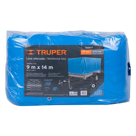 Lona de polietileno reforzada 9x14 m, azul, 180g/m2, TRUPER | LT-914Z | 102577