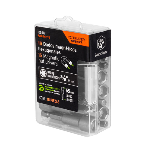 Estuche con 15 dados magnéticos de 3/8' largo 2-1/2', Expert | PUDE-9027-15 | 102612