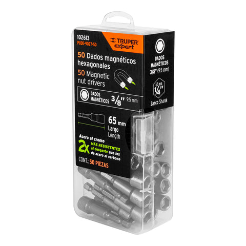 Estuche con 50 dados magnéticos de 3/8' largo 2-1/2', Expert | PUDE-9027-50 | 102613