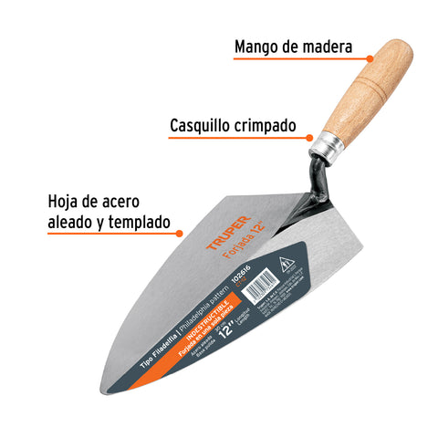 Cuchara para albañil 12' forjada tipo Filadelfia, TRUPER | CT-12 | 102616