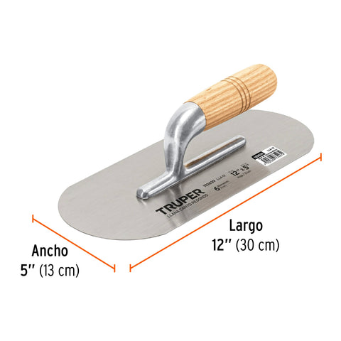 Llana canto redondo 12' x 5' con mango de madera, Truper | LLA-12 | 102639