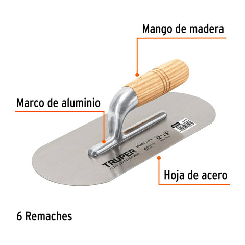 Llana canto redondo 12' x 5' con mango de madera, Truper | LLA-12 | 102639