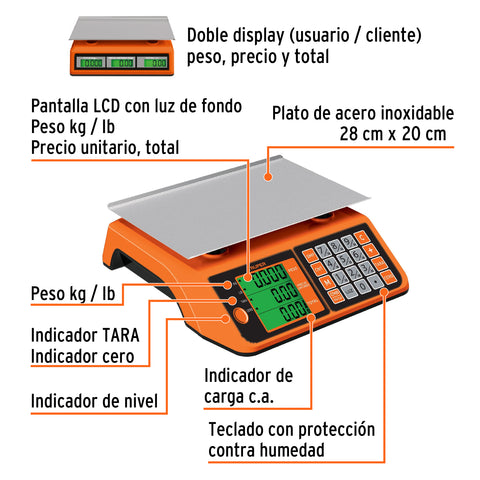 Báscula electrónica multifunciones 20 kg, Truper | BASE-20 | 102651