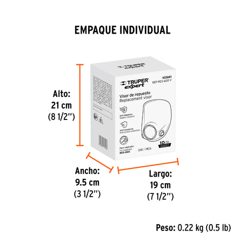 Visor de repuesto para respirador RES-600, Truper | REP-RES-600-V | 102661