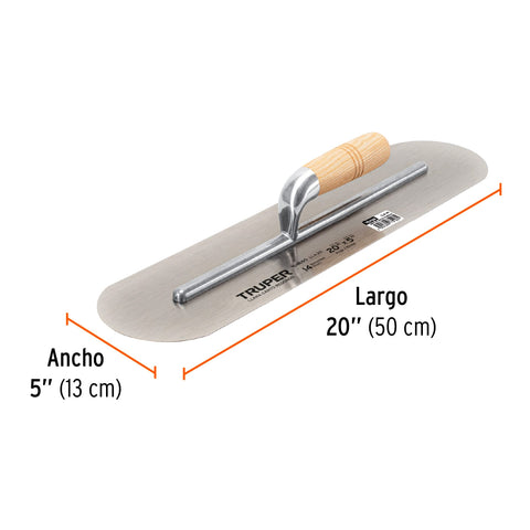 Llana canto redondo 20' x 5' con mango de madera, Truper | LLA-20 | 102680