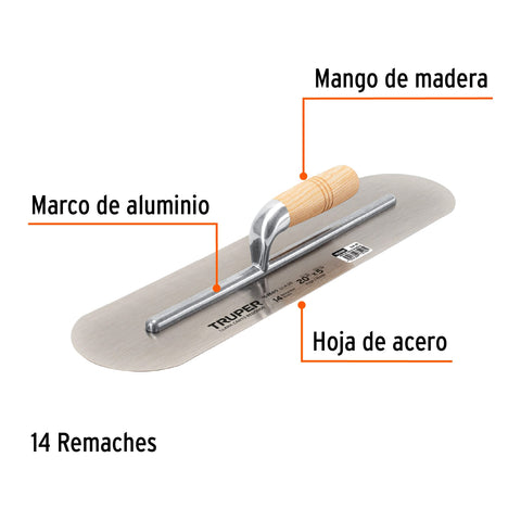 Llana canto redondo 20' x 5' con mango de madera, Truper | LLA-20 | 102680