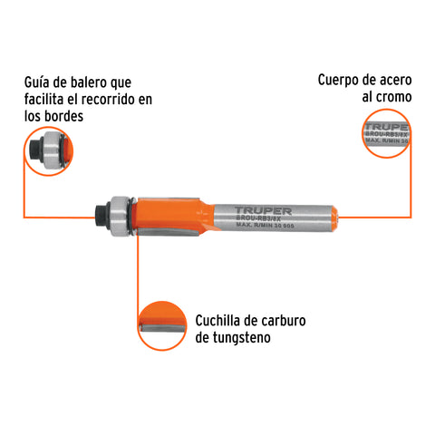 Broca para router, corte recto, 3/8' con balero, Truper | BROU-RB3/8X | 102721