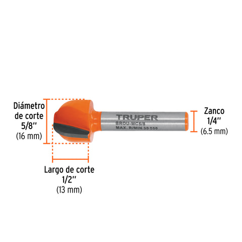 Broca para router, media caña, 5/8', Truper | BROU-MC5/8 | 102722