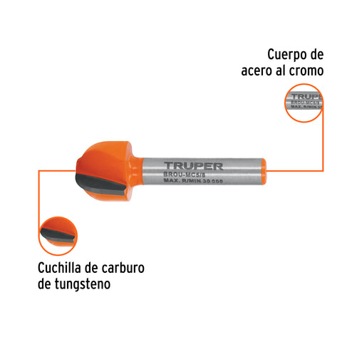 Broca para router, media caña, 5/8', Truper | BROU-MC5/8 | 102722