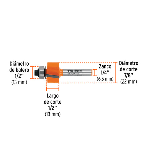 Broca para router, rebajado, 7/8' con balero, Truper | BROU-RB7/8X | 102724