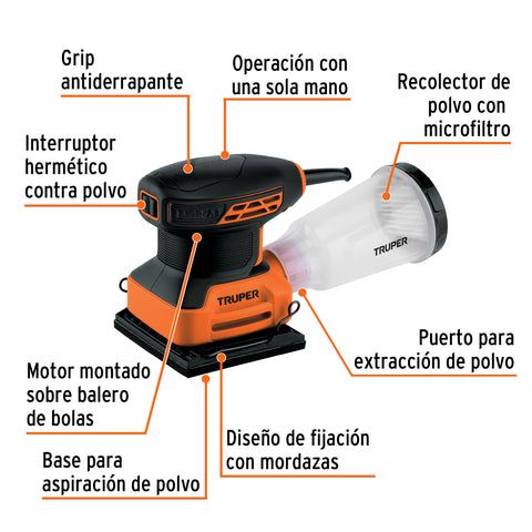 Lijadora orbital 1/4 hoja, 240W, TRUPER PRO | LIOR-1/4A3 | 102746
