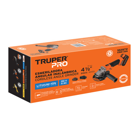 Esmeriladora 4-1/2', 20V, 1 batería 4Ah, TRUPER PRO | ESMI-20A | 102872