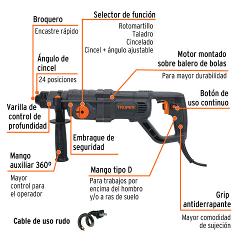 Rotomartillo SDS Plus, mango D, 3.5 Joules, 800W, INDUSTRIAL | ROEL-30N2 | 102873
