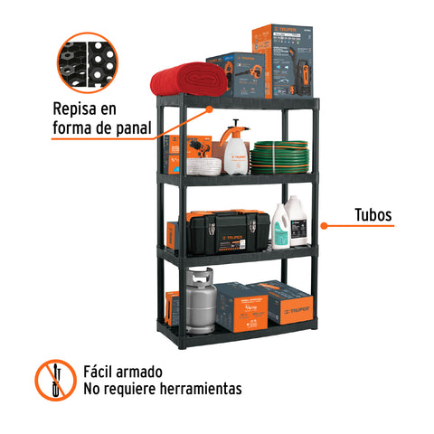 Estante plástico uso rudo 4 rep/cap. 70 Kg, 142x43x91,TRUPER | EST-4 | 102887