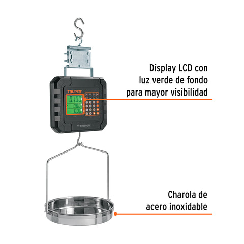 Báscula electrónica colgante, recargable, c/charola, 40 kg | BASE-40C | 102898