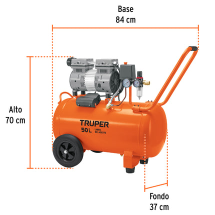 Compresor de aire, silencioso libre de aceite, 50 L, 2 HP (COMP-50Q)