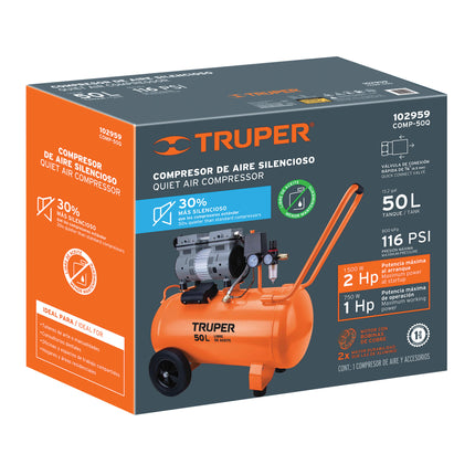 Compresor de aire, silencioso libre de aceite, 50 L, 2 HP (COMP-50Q)