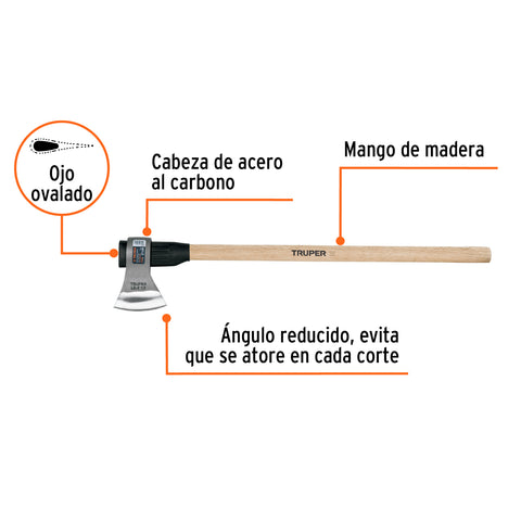Hacha labor entera 2-1/2 lb, mango de madera 36', TRUPER | LE-2-1/2MM | 102968