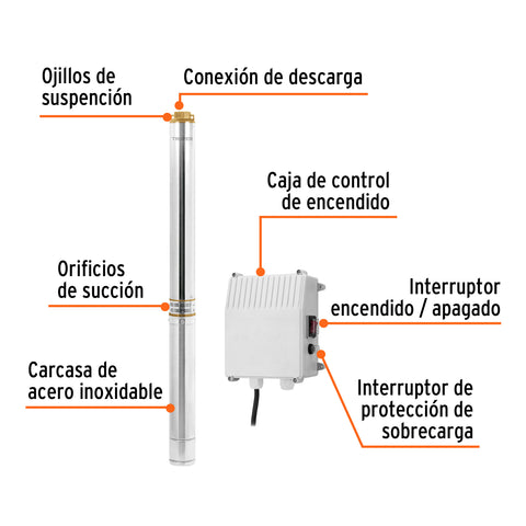 Bomba sumergible tipo bala, 3HP, uso agrícola, 220V, TRUPER | BOS-3LM-2 | 102978